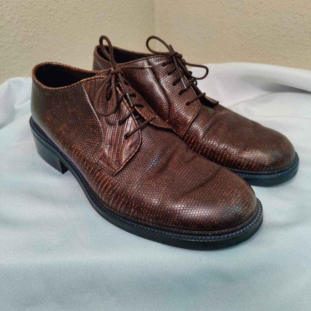 Vintage‎ DKNY Genuine Lizard Leather Derby Shoes Brown Italian Designer Dress 11